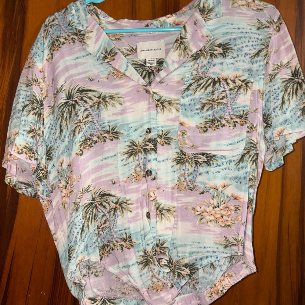 American Eagle Pastel Palm Shirt